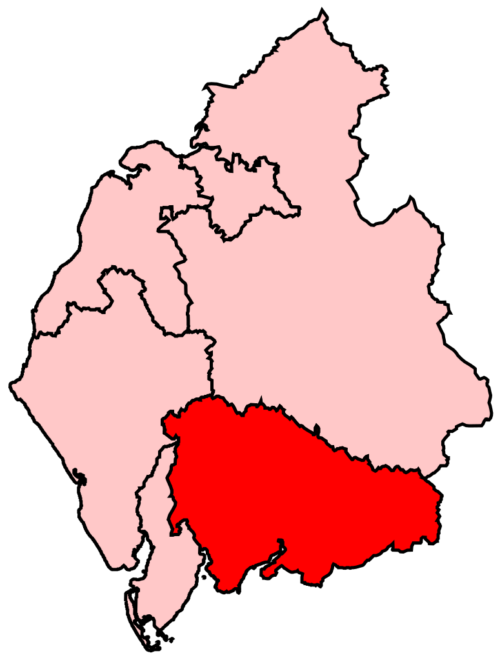 Location map showing Westmorland and Lonsdale in Cumbria