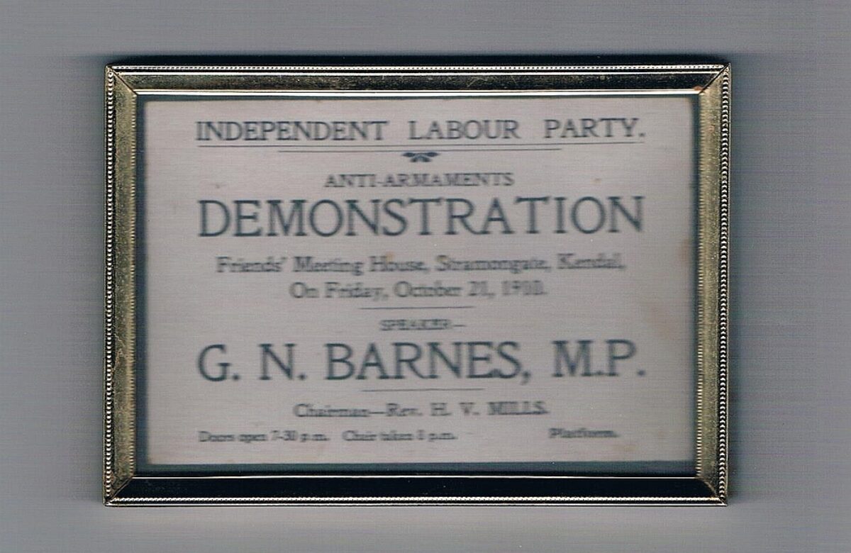 Ticket for ILP anti-armaments demonstration in Kendal 1900